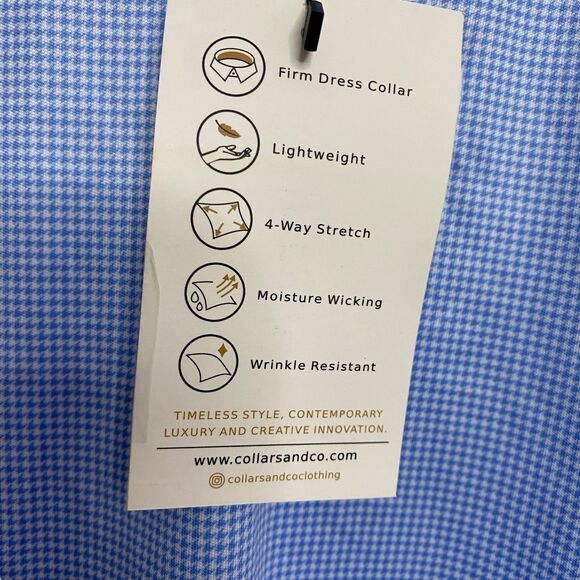 Collars & Co Polo Shirt Mens L Blue Houndstooth Golf Preppy Dress Collar NWT - Picture 6 of 9